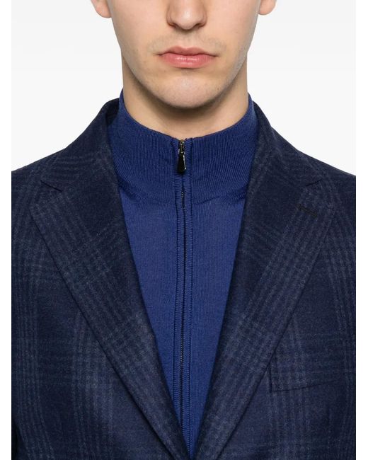 Eleventy Blue Check-Pattern Single-Breasted Jacket for men