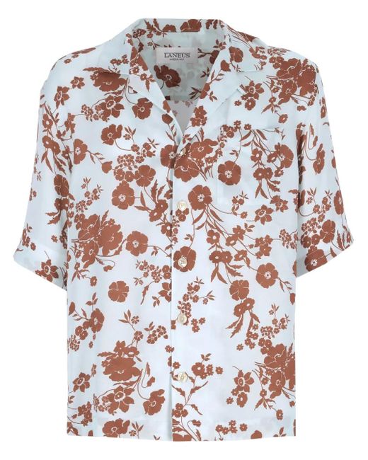Laneus Blue Floral-Print Shirt