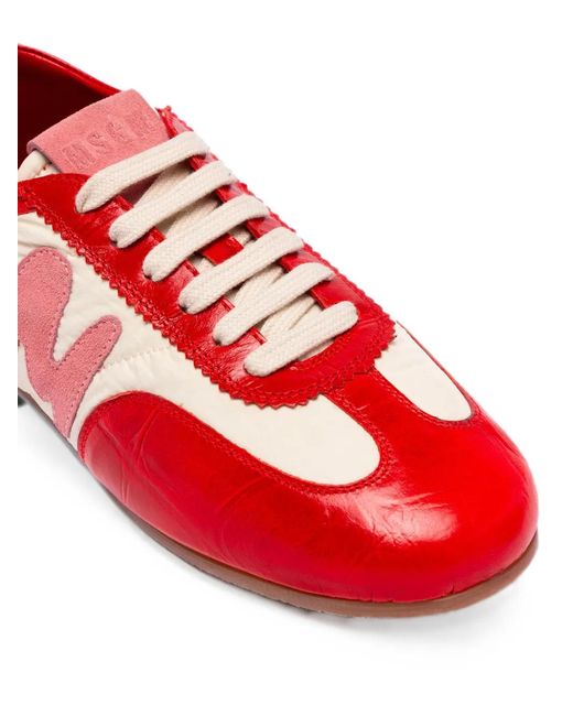 MSGM Red Logo-Patch Panelled Sneakers