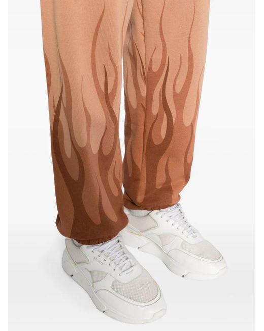 Vision Of Super Brown Flame-Print Cotton Track Pants for men