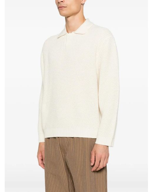 Commas White Waffle-Knit Buttoned Sweater for men