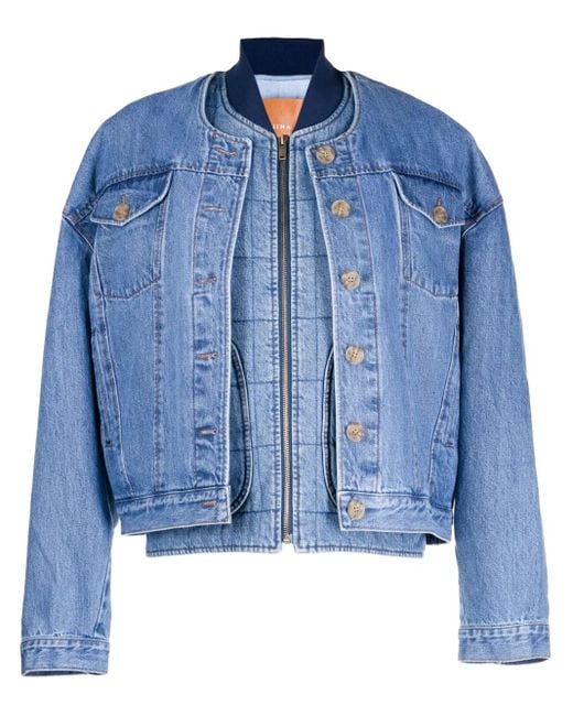 Rejina Pyo Blue Wells Layered Denim Bomber Jacket