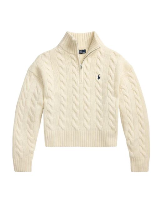 Pull En Maille Torsadée À Col Zippé Polo Ralph Lauren en coloris White
