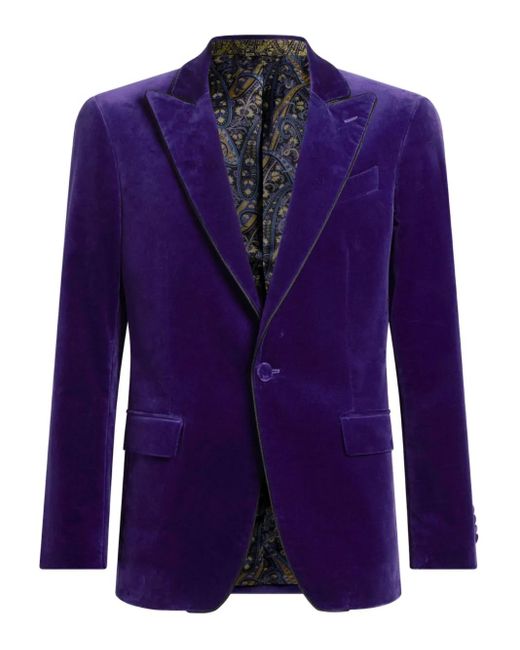 Etro Blue Single-Breasted Blazer With Contrast Lining for men