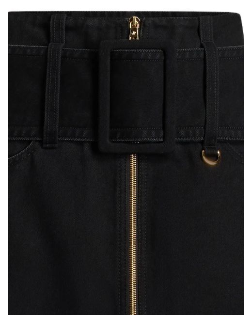 Patou Black Zip-Front Belted Skirt