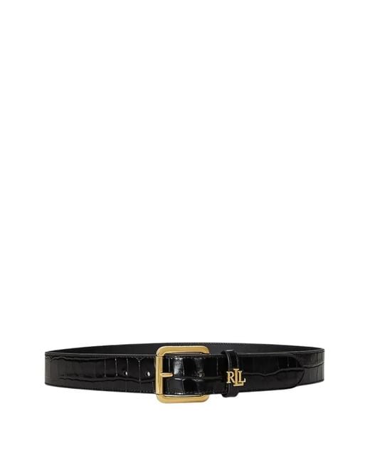 Ralph Lauren White Croc-Effect Logo-Plaque Belt