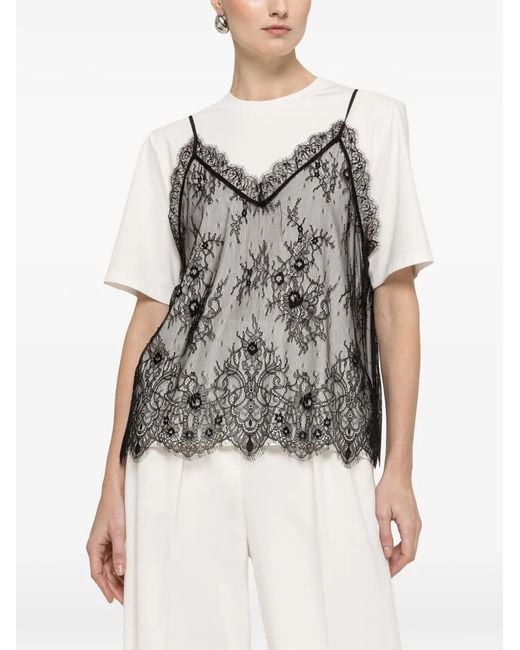 Nissa Gray Lace-Panel T-Shirt