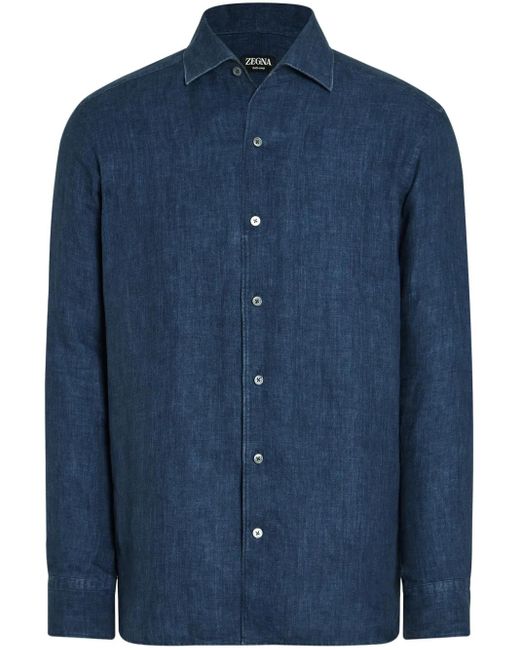 メンズ Zegna Oasi Lino シャツ Blue