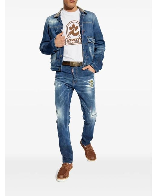 DSquared² Blue Distressed Straight Jeans for men