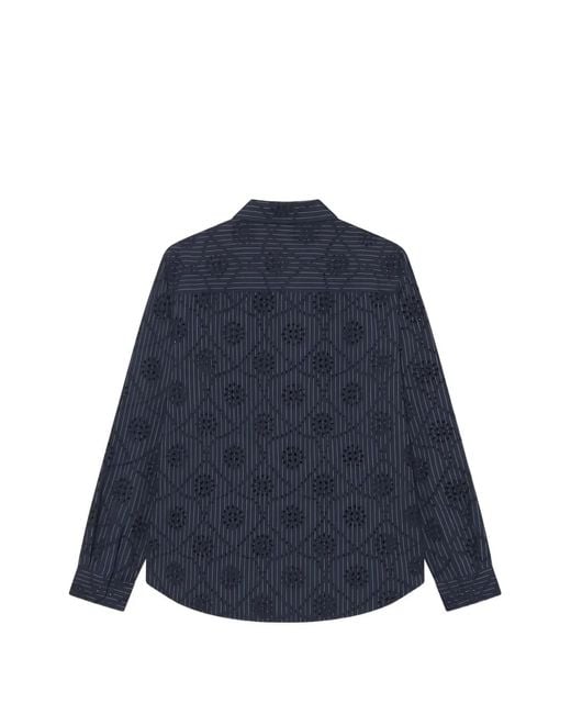 Les Deux Blue Kalen Broderie-Anglaise Striped Shirt for men