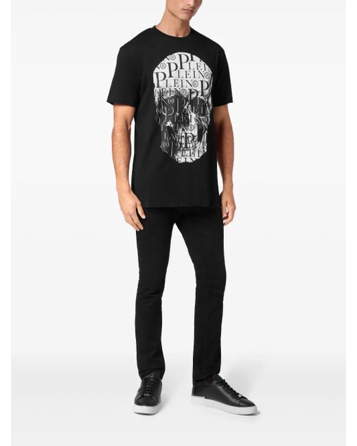 Philipp Plein Black Print Skull T-Shirt for men