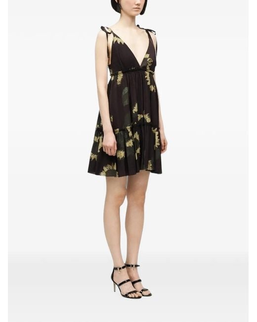 Moschino Black Floral-Print Ruffled-Tier Dress