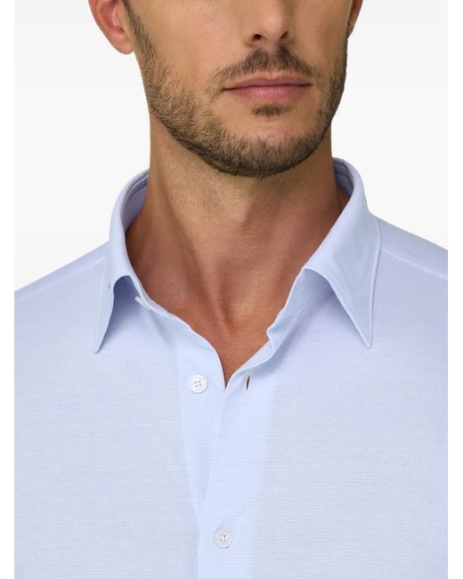Boggi Blue Polo Shirt Checked Japanese Jersey Regular Fit for men
