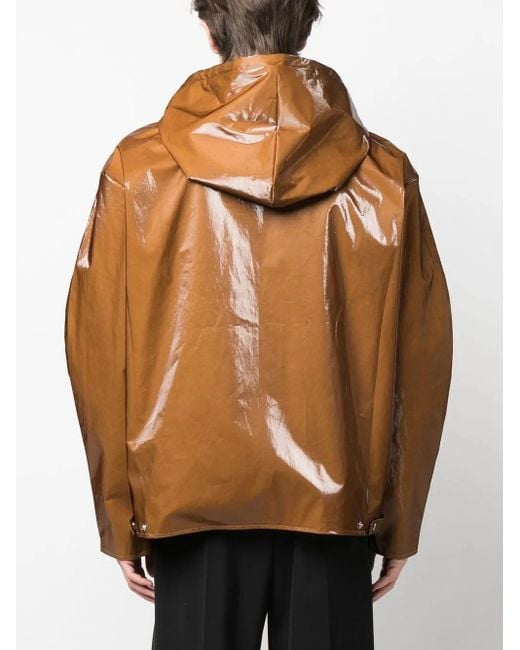 AV VATTEV Brown High-Shine Zip-Up Hooded Jacket for men