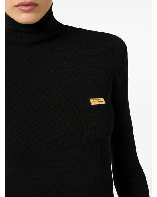 Elisabetta Franchi Blue Micro-Braided Knit Turtleneck Top