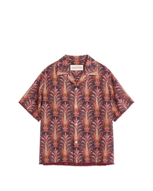 Valentino Garavani Red Voyage Imaginaire-Print Bowling Shirt for men