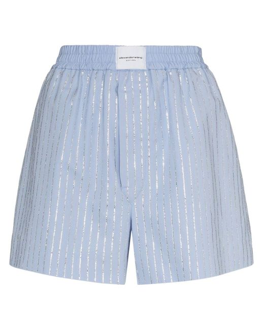 Alexander Wang Blue Sequin-stripe Cotton Shorts