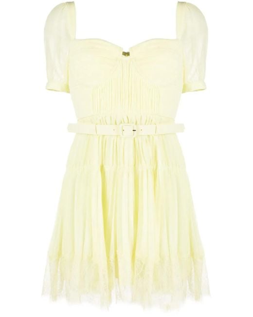 Self-Portrait Yellow Chiffon Lace Detail Mini Dress