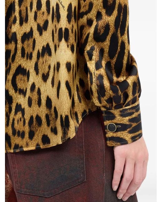 Roberto Cavalli Brown Jaguar-Print Button-Up Shirt