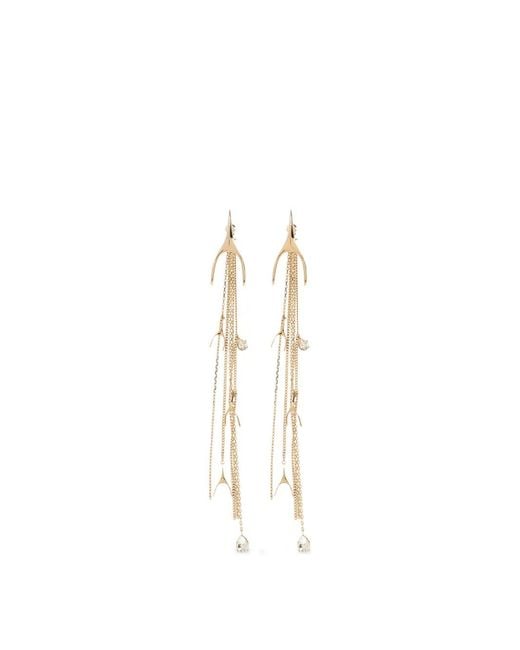 McQueen White Wishbone Crystal-Embellished Drop Earrings