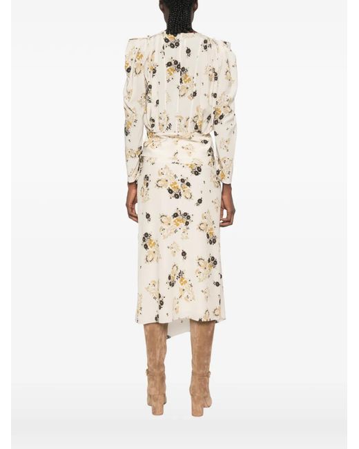 Isabel Marant White Zarga Floral-Print Puffed-Sleeve Blouse