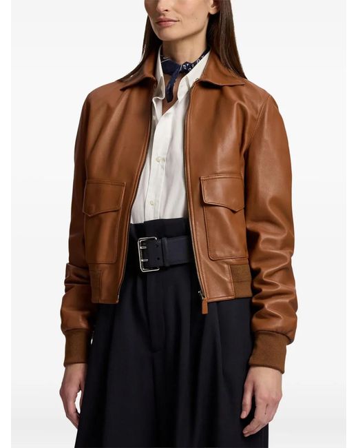 Ralph Lauren Brown Sullivan Leather Bomber Backet