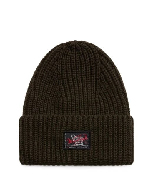 Woolrich Black Knitted Beanies Cap for men