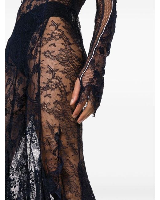 Off-White c/o Virgil Abloh Blue Floral-lace Sheer Gown