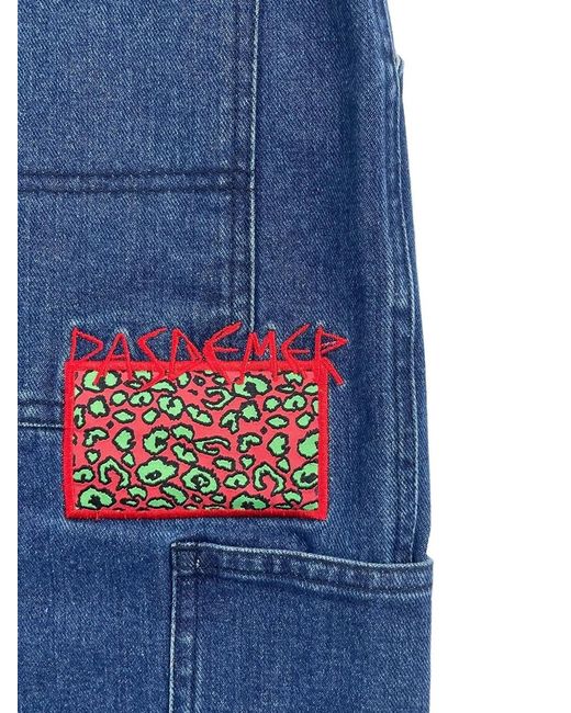 PAS DE MER Blue Pdm Logo-Patch Denim Cargo Shorts for men