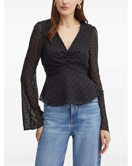 Guess Black Olympe Polka-Dot Ruched-Front Top