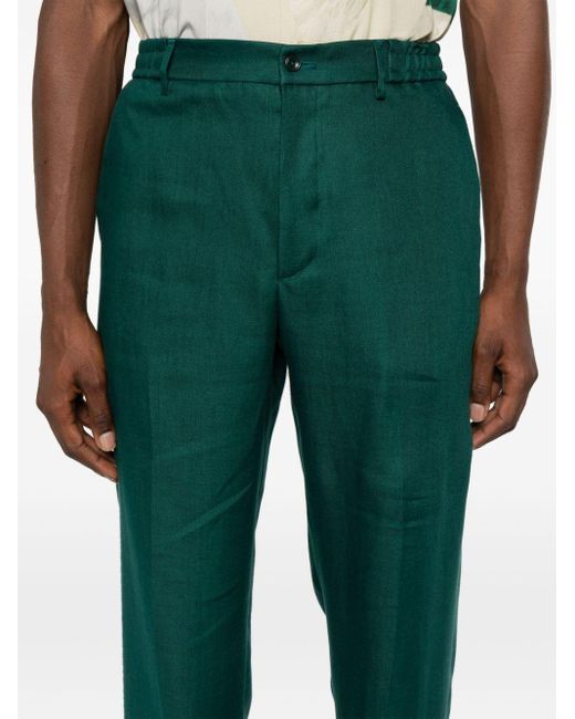 Tagliatore Green Pressed-crease Linen Tapered Trousers for men