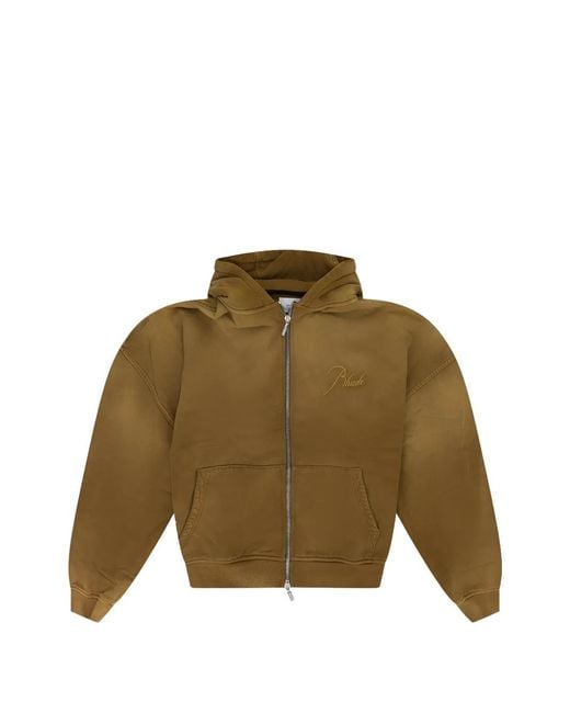 Rhude Green Embroidered-Logo Zip-Up Hoodie for men