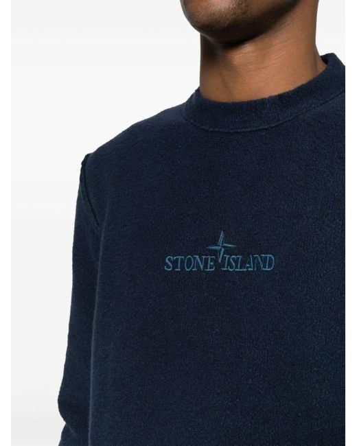 Jersey con logo bordado Stone Island de hombre de color Blue