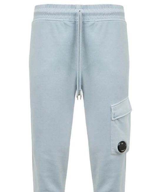 C P Company Blue Cotton Diagonal Fleece Cargo Lens Sweatpants for men