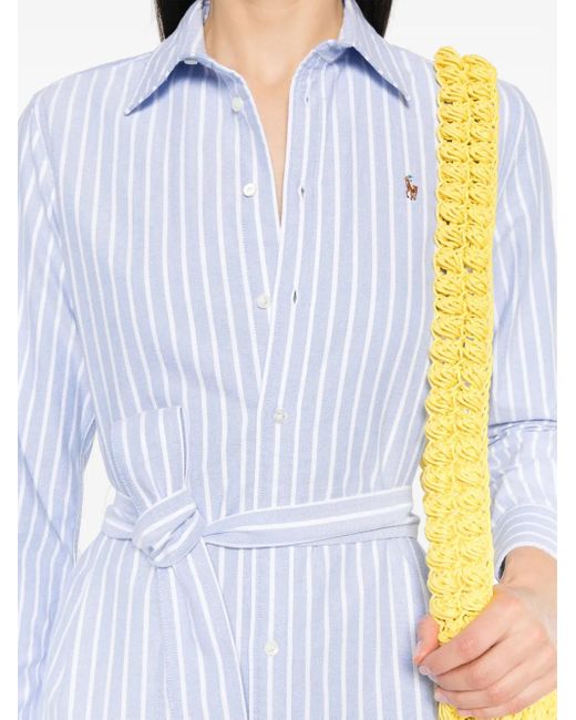 Polo Ralph Lauren Blue Striped Cotton Midi Dress