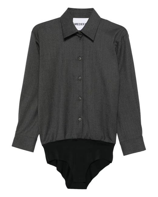 MEDEA Gray Button-Front Shirt Bodysuit