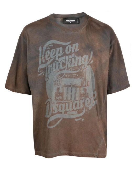 DSquared² Gray Graphic-Print Cotton T-Shirt for men