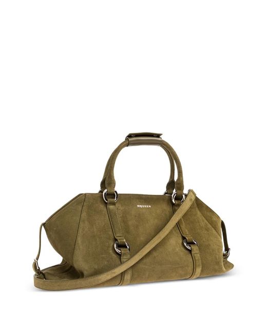 McQueen Green Suede Ring-Detail Tote Bag