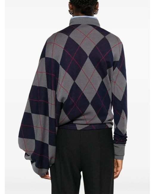 A.W.A.K.E. MODE Blue High-Neck Diamond-Pattern Sweater
