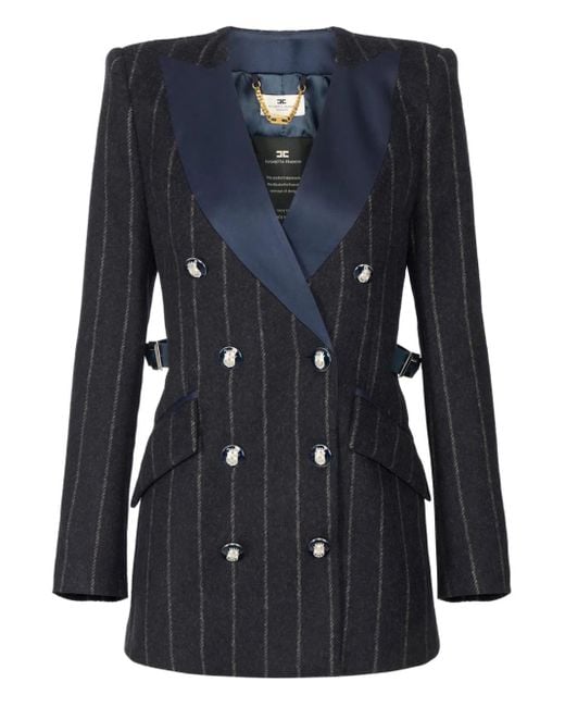 Elisabetta Franchi Blue Pinstripe Satin-Lapel Blazer