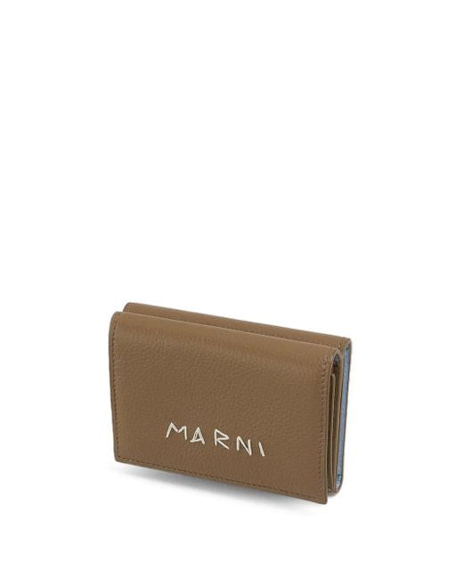 Marni Brown Leather Trifold Wallet With Mending-Embroidery for men