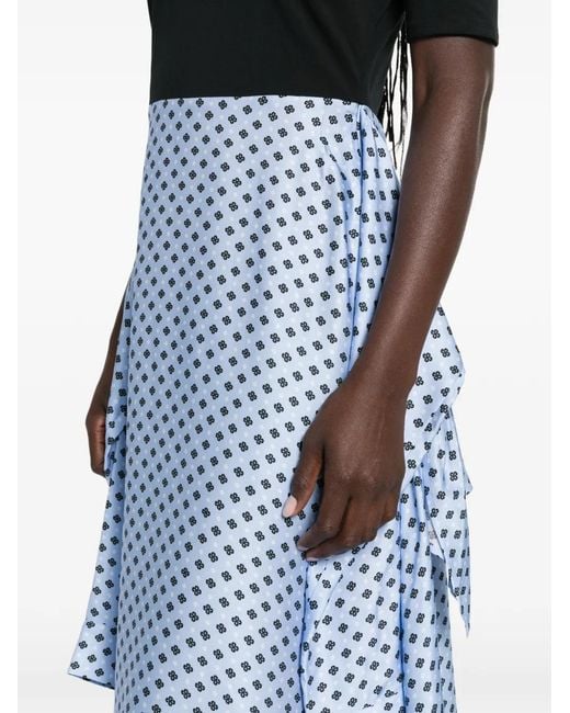 Maje Blue Floral-Print Asymmetric Dress