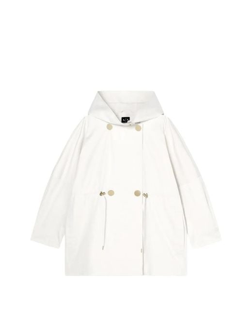 ARMANI EXCHANGE White Double-Breasted Hooded Parka
