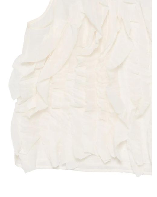 Alpha Studio White Ruffled Top