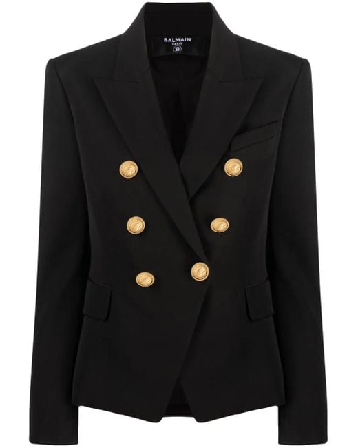 Balmain Black Double-Breasted Wool Blazer
