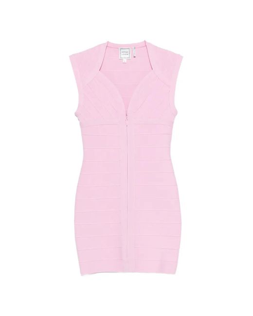 Hervé Léger Pink The Carpet V-Neck Mini Bandage Dress