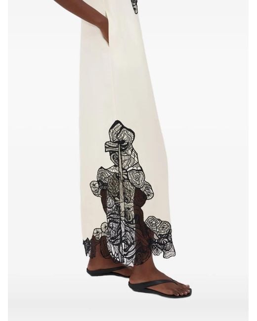 Loulou de Saison White Uma Lace-Trim Silk Midi Dress