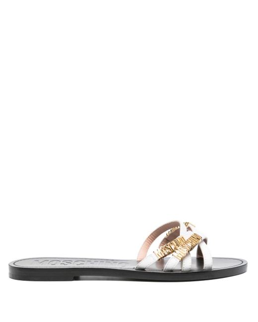Moschino White Logo-plaque Leather Sandals