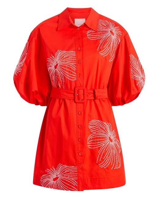 Cinq À Sept Red Rhea Sunburst Puff-Sleeve Mini Dress