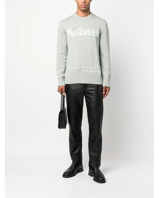 Alexander McQueen Gray Intarsia-Knit Logo Sweater for men